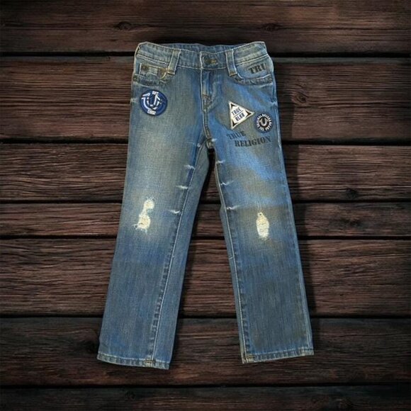 Vintage True Religion Geno Patchwork Girls Youth Kids Denim Jeans Size 5 - Picture 1 of 7